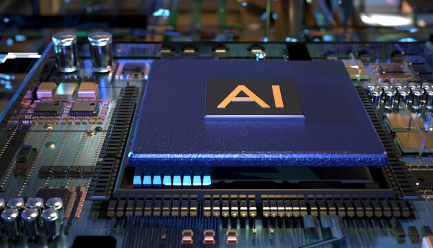 AI (Artificial Intelligence) technology,CPU Concept with Circuit Board.3D rendering.