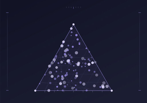 Ternary plot triangle scatter with three component axes on dark background