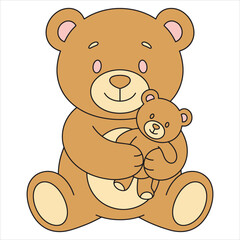 Fototapeta premium Cute Teddy Bear Holding Small Baby Bear Toy Vector Illustration Isolated on White Background