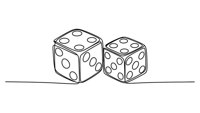Continuous single line drawing of two dice showing lucky numbers for gambling and board games Vector, illustration