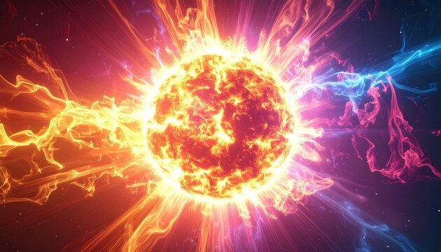 Fiery Cosmic Sphere with Electric Discharges - A Stunning Abstract Illustration.