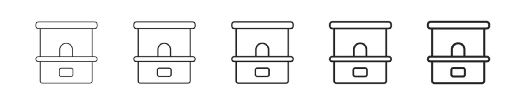 Ticket Booth vector icon in minimalist line style. Clean editable stroke illustration with geometric design and monochrome appearance, isolated on white background