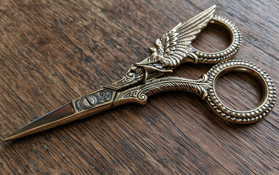 Vintage scissors with wings and feathers