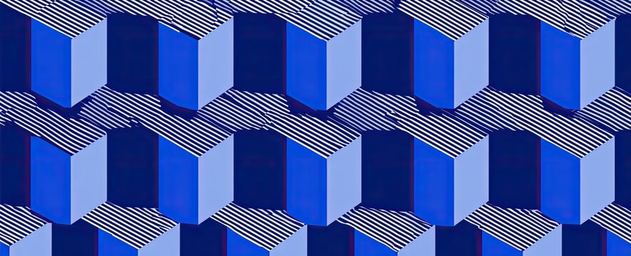 A repeating pattern of blue isometric cubes with a textured grid surface
