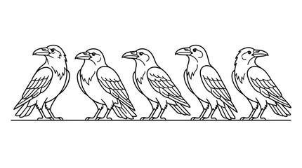 Naklejka premium Illustrated raven birds standing side by side in line art