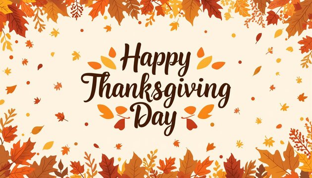Festive Thanksgiving greeting with colorful autumn leaves frame.