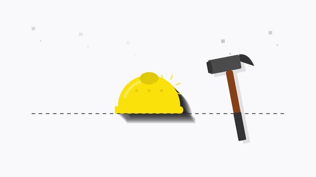 Flat Vector Animation of Construction Hard Hat and Hammer Concept