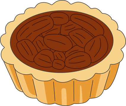 Pecan Tart Flat Vector Illustration