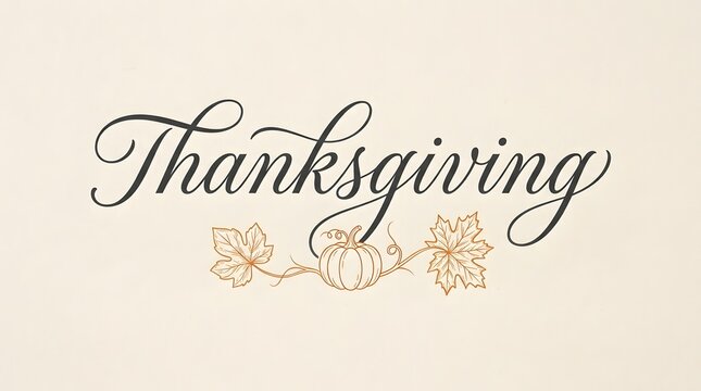 Elegant thanksgiving calligraphy with floral accents on a neutral background