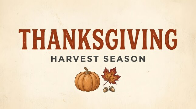 Thanksgiving harvest season festive typography with pumpkin and autumn leaves