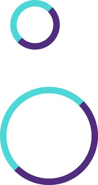 Minimalist two dual colored teal and purple circular rings isolated on plain white background illustration
