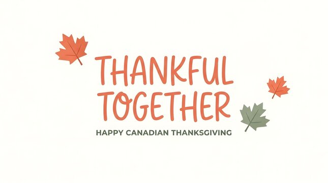 Thankful together text design with autumn maple leaves on a white background