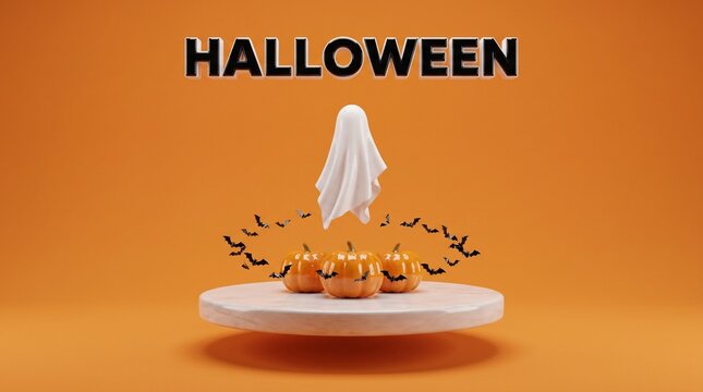 3D Halloween Background with Floating Pumpkin Platform