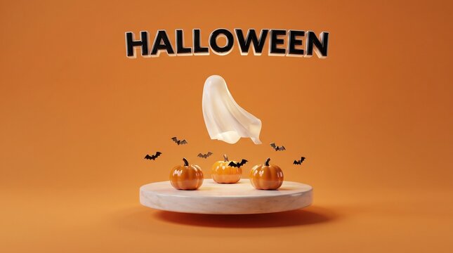 3D Halloween Background with Floating Pumpkin Platform