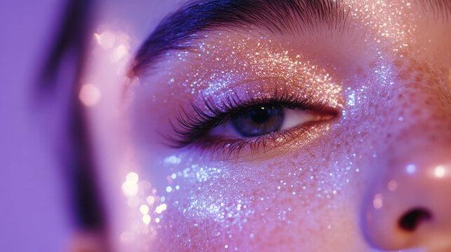 Glamorous Eye Makeup with Glitter and Bold Colors