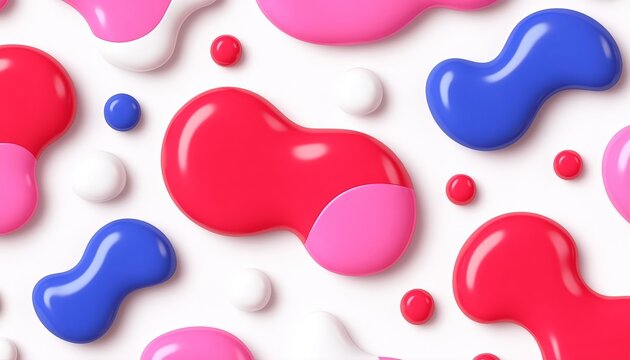 Minimal 3D Liquid Background Texture Featuring Abstract Bright Colored Blops and Glossy Spheres
