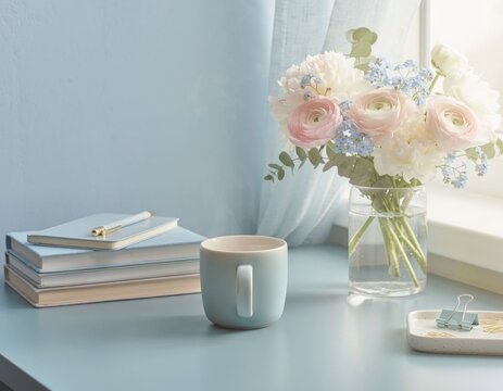 pastel morning desk