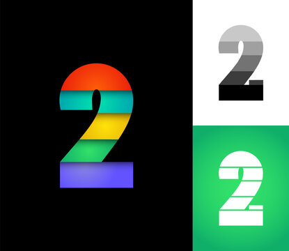 Number 2 set, 3D numeral two, multi colored font, signs perfect for logo brand design, vector illustration 10EPS