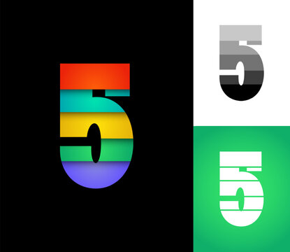 Number 5 set, 3D numeral five multi colored font, signs perfect for logo brand design, vector illustration 10EPS