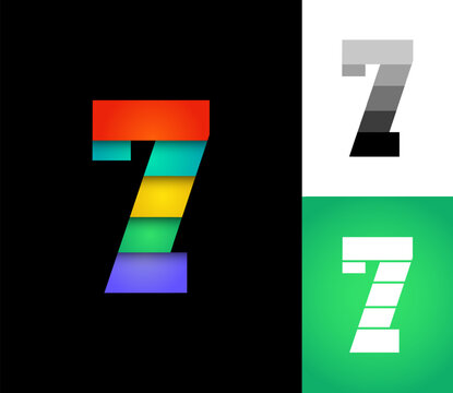 Number 7 set, 3D numeral seven multi colored font, signs perfect for logo brand design, vector illustration 10EPS