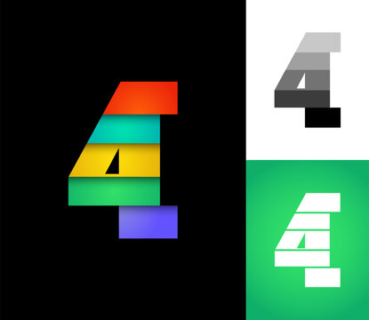 Number 4 set, 3D numeral four multi colored font, signs perfect for logo brand design, vector illustration 10EPS