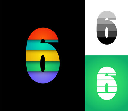 Number 6 set, 3D numeral six multi colored font, signs perfect for logo brand design, vector illustration 10EPS