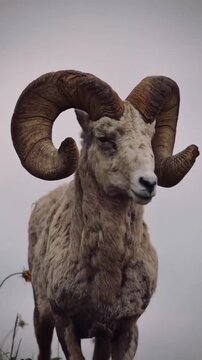 Bighorn Sheep Ram Standing Proudly Outdoor Close Up