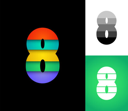 Number 8 set, 3D numeral nine multi colored font, signs perfect for logo brand design, vector illustration 10EPS