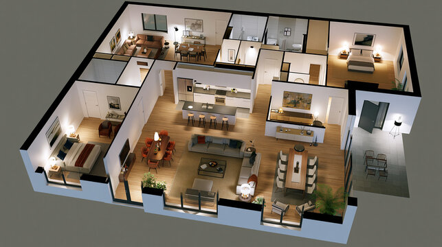 Furnished Apartment Floor Plan with Open Layout