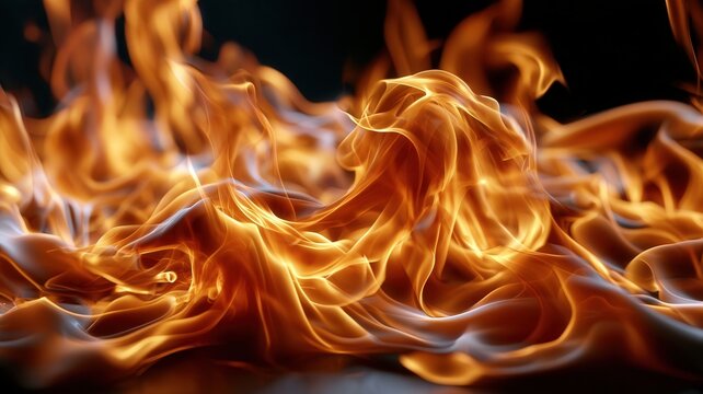 Blazing fire with swirling orange and red flames creating a warm energetic background element and dangerous