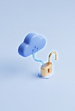 Minimal 3D Isometric Cloud Security And Data Protection Concept