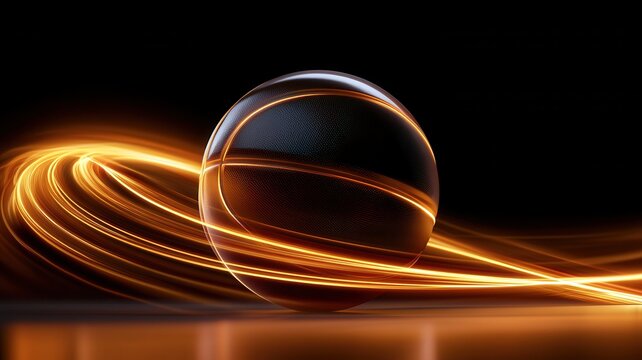 Basketball glowing with dynamic orange light streaks symbolizing energy paced performance and fast