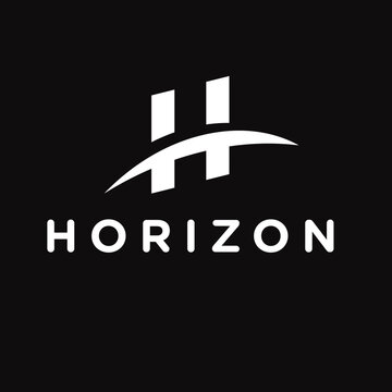 Modern Horizon logo with abstract letter H and minimalist curved line design on dark background