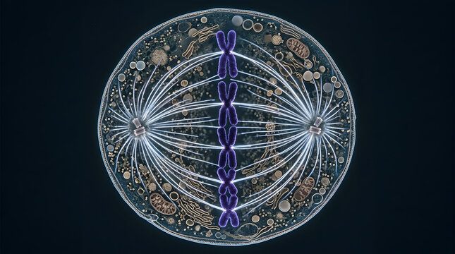 Microscopic 3d illustration of human cell division in metaphase