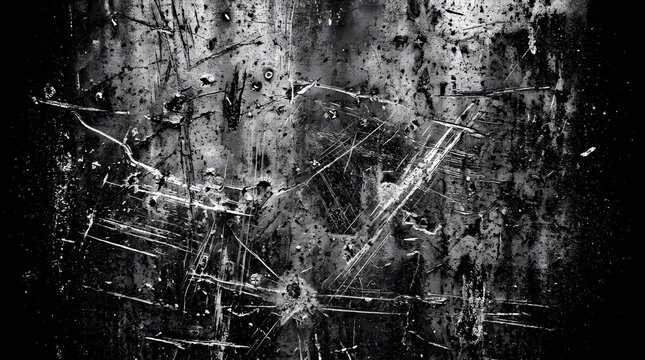 Monochrome grunge texture overlay with rusted metal scrape on black background