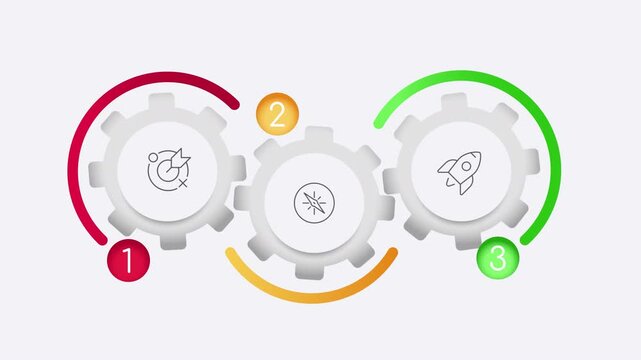 Business technology neumorphism animated infographic with line icons. Industrial solutions for management. Workflow planning. Clean motion graphic 3 step layout with outline elements animation