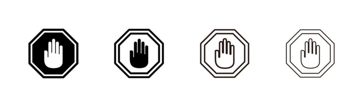 Stop icon logo design. stop road sign. hand stop sign and symbol. Do not enter stop red sign with hand