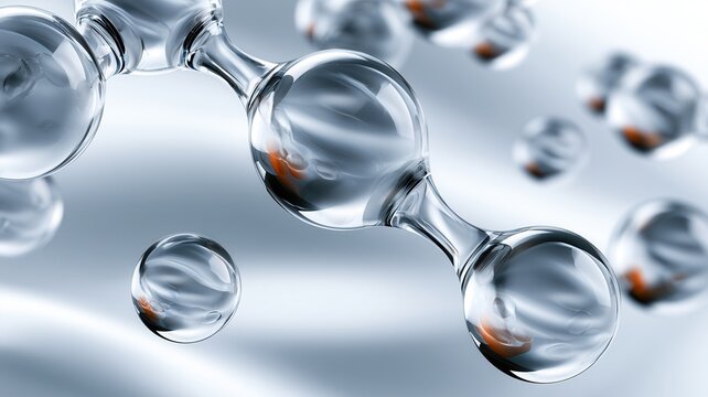 Molecular structure with metallic and transparent spheres creating abstract and medical connections science