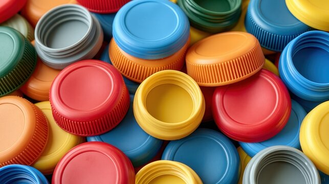 Colorful plastic bottle caps background showing recycling sustainability and waste management concept plastic