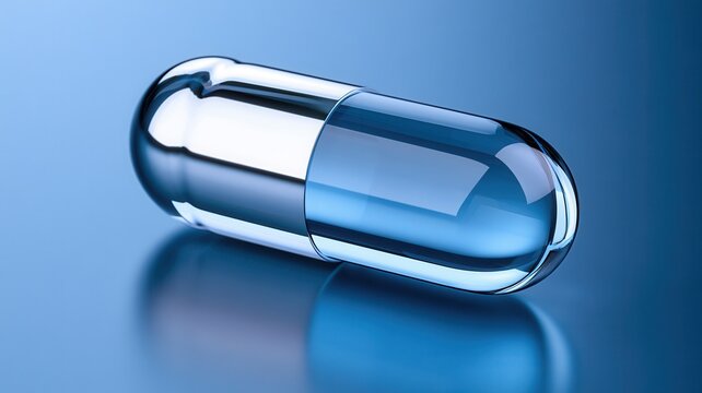 Reflecting capsule representing innovation in medicine technology and pharmaceutical science healthcare