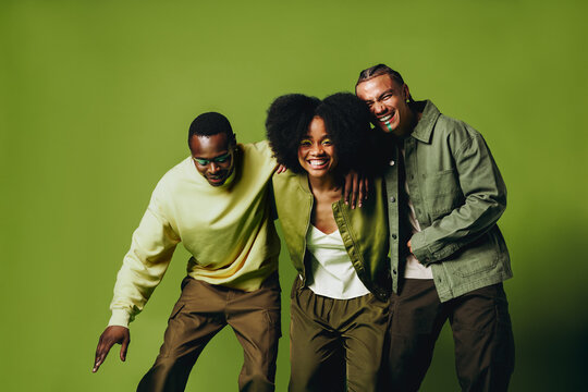 Friends dance together with happy movement and playful style in the studio