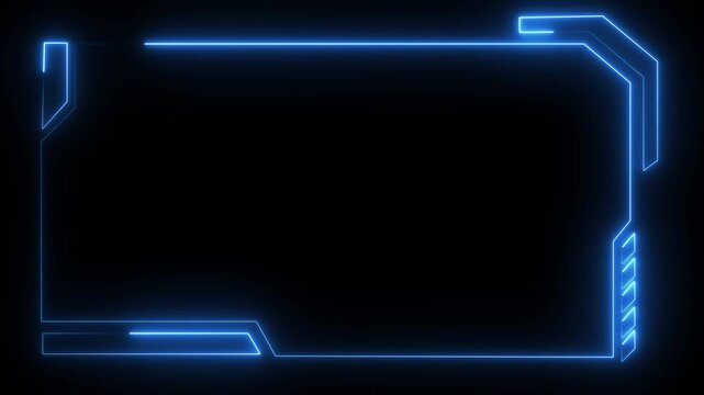 Abstract tech border grids frame text fields with glowing blue lines. Contemporary digital broadcast media layouts gain a highly polished style. Abstract tech border loops.