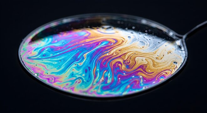 Close-Up Macro Shot of Colorful Iridescent Soap Bubble Film Pattern