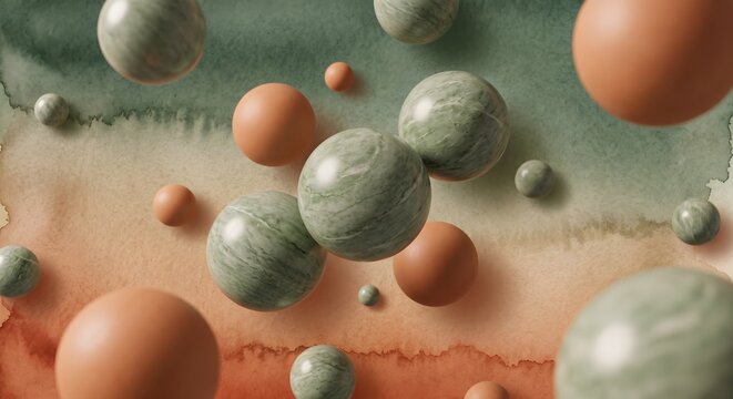 3D Abstract Spheres and Marbles on Textured Earthy Background