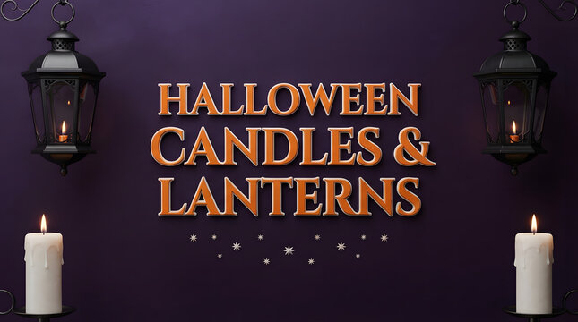 Elegant halloween typography with dark lanterns and glowing candlelight decoration