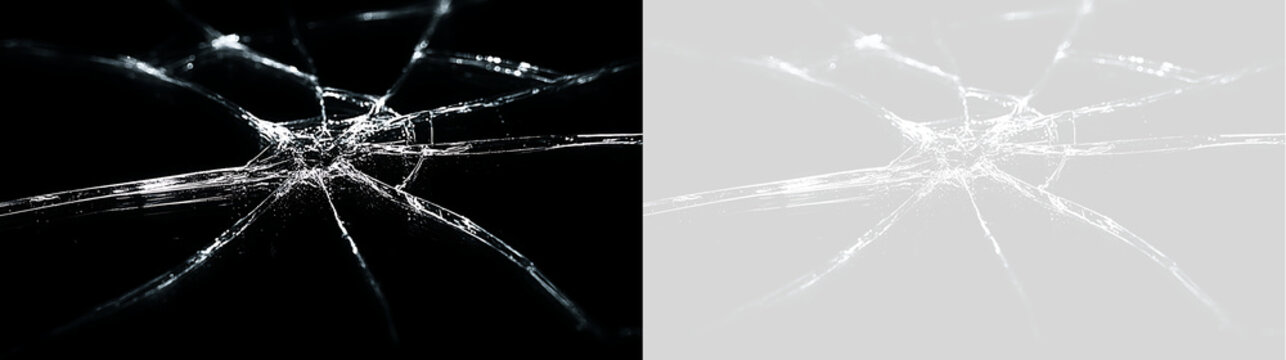Broken glass cracked screen texture overlay. Realistic shattered window with spiderweb impact fracture