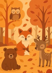 Fototapeta premium Cute autumn forest animals