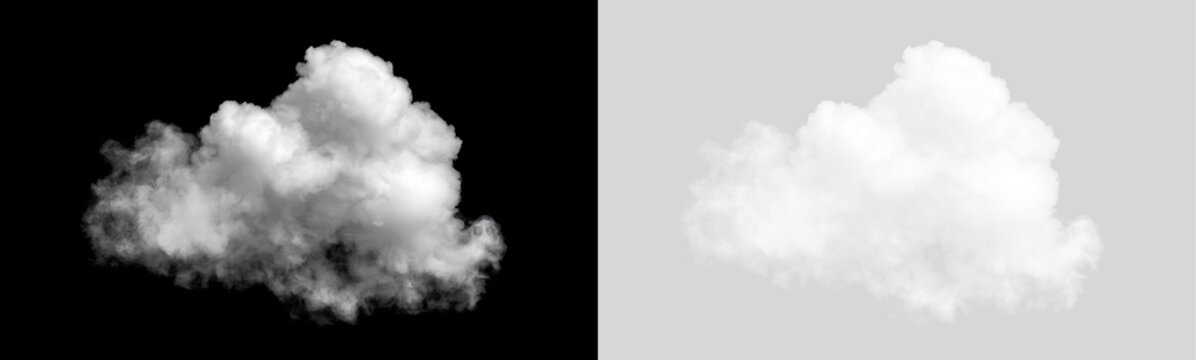 Realistic white cloud isolated on transparent background. Fluffy cumulus cloud element for sky composition