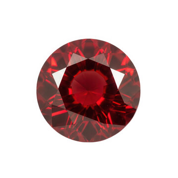 Red gemstone or ruby in a round setting isolated on transparent background