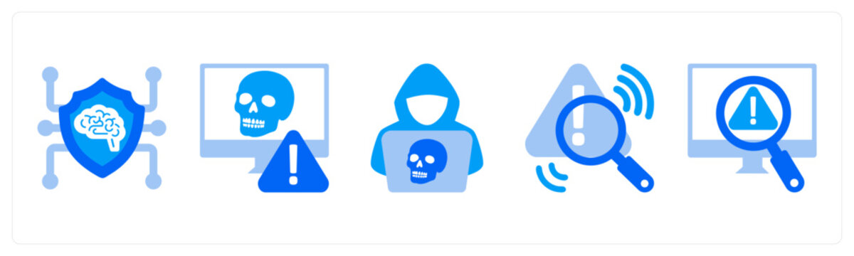 A set of 5 mix icons as Threat Intelligence, Cyber Attack, Hacker